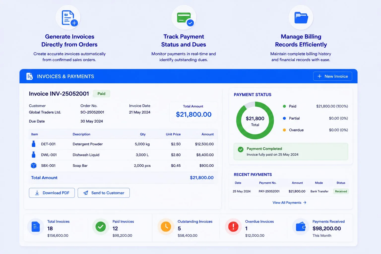 Generate invoices and track payments